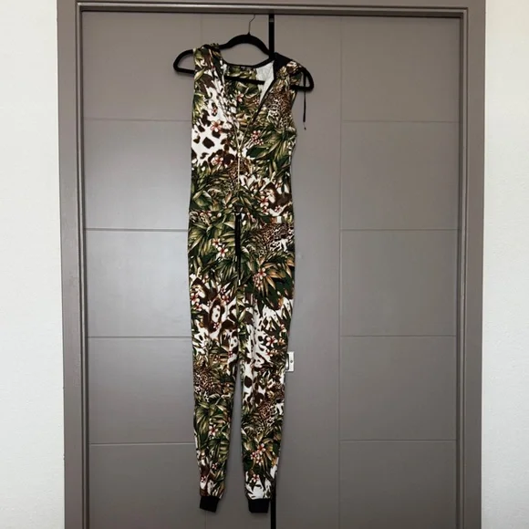 bebe Green Leopard Tropical Print Jumpsuit - Picture 2 of 11